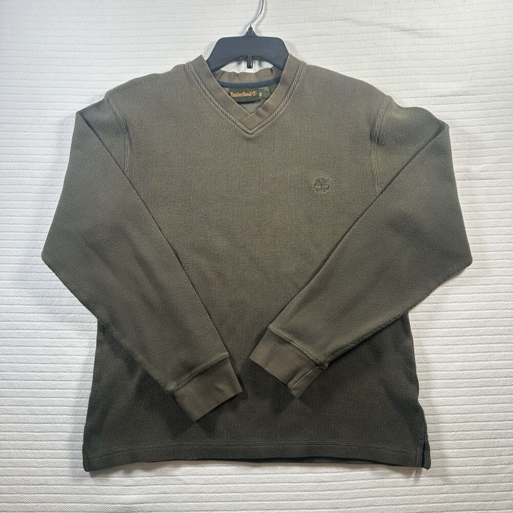 Timberland Men’s Medium Green Ribbed V-Neck Pullover Sweater Outdoor Casual